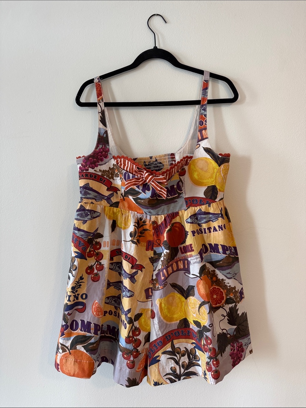 Anthropologie Fruit-Print Sundress Romper — Yellow, Orange, Purple, Red